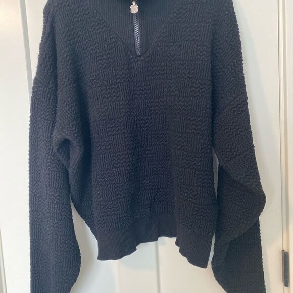 Kaelin Vintage Size Large Skiwear Black Drop Shoulder Sweater 1/4 Zip 80s 90s - Picture 8 of 9